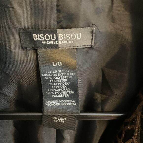 Bisou Bisou Croc Print Belted Jacket Brown/Black Faux Leather Look Trench Size L - Picture 3 of 13